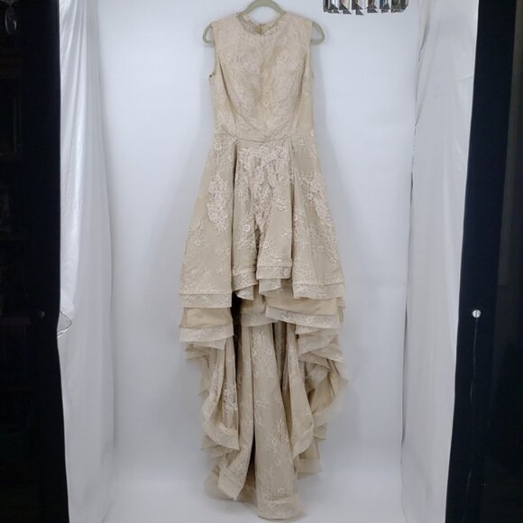 Champagne Lace Wedding Prom Elegant Dress High Low German Designer Size 10 - Picture 6 of 11